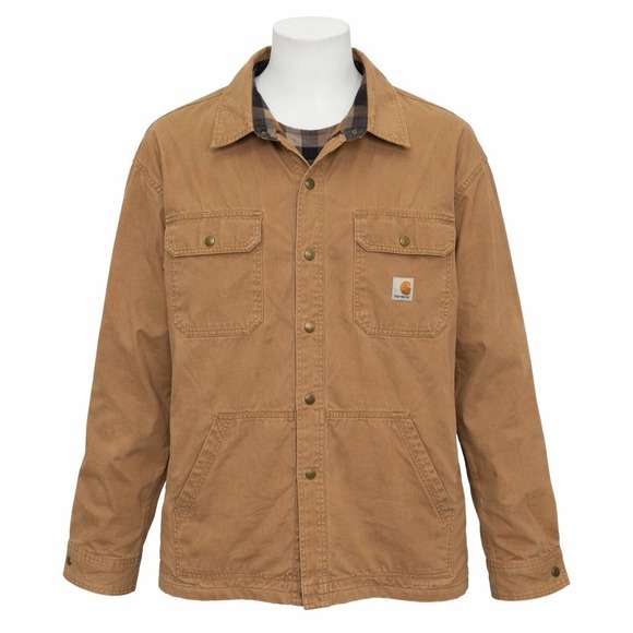 Carhartt Ripstop Solid Shirt Jacket Flannel Lined 104146 2XL Tan Brown